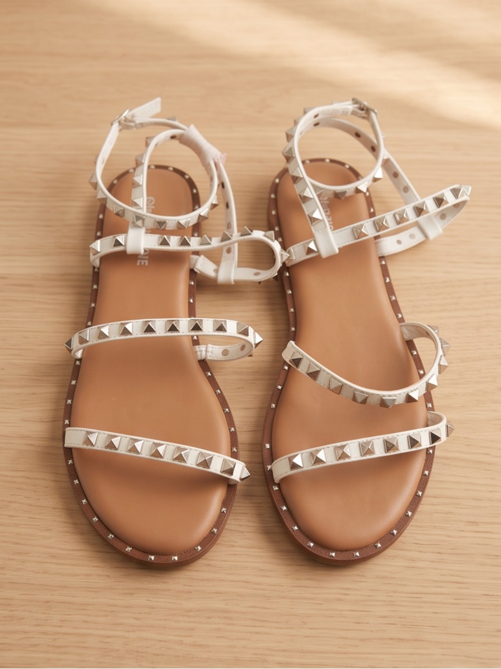 White Stud-Strap Women's Gladiator Sandals